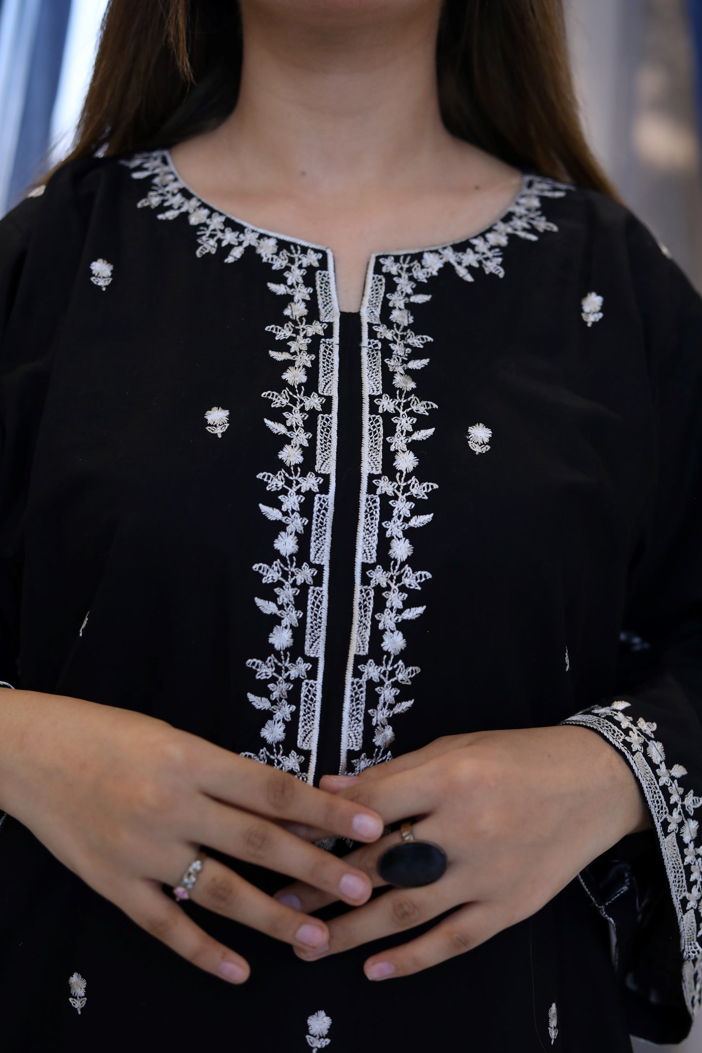 3 Piece - EMBROIDERED LAWN SUIT Black