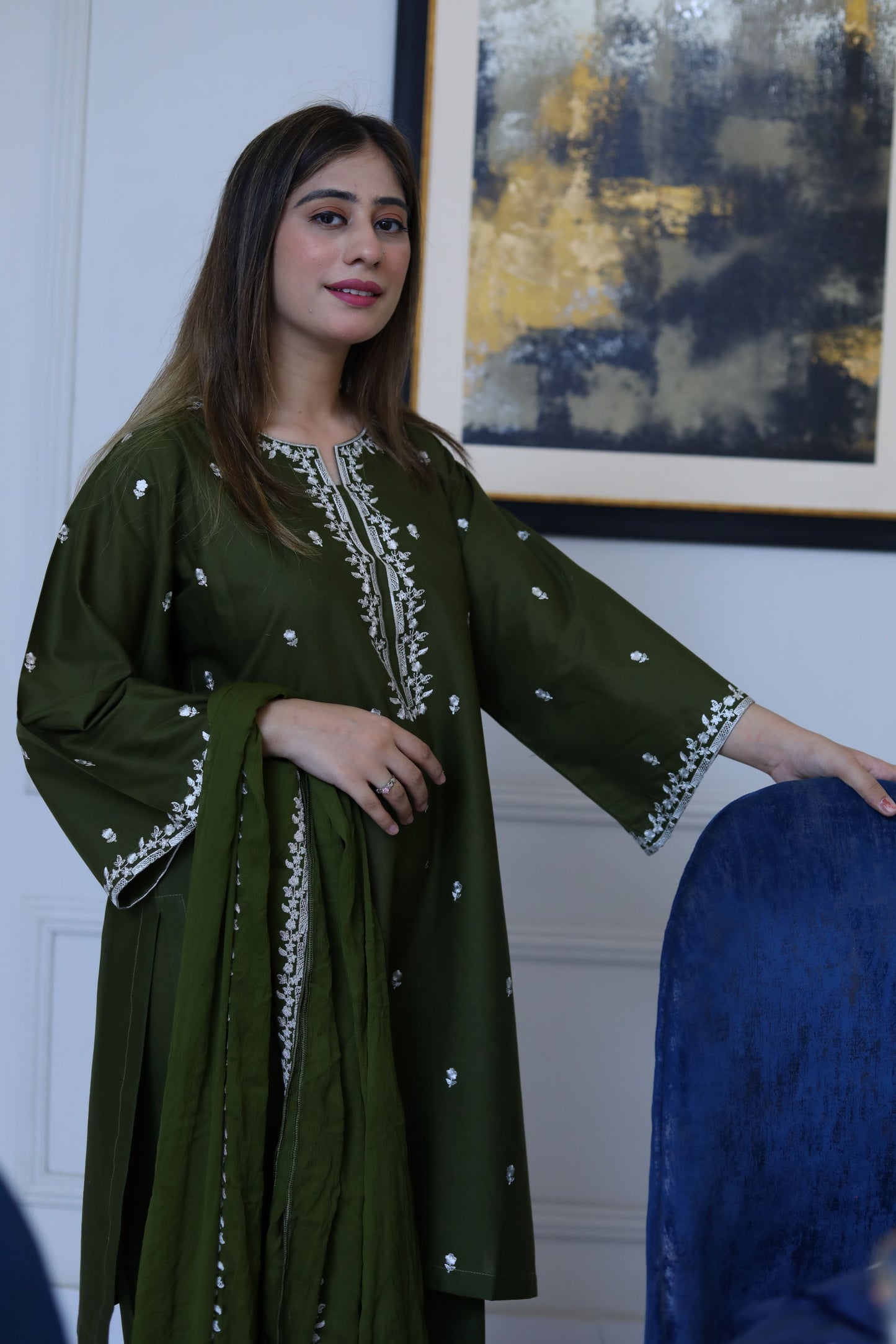 3 Piece - EMBROIDERED LAWN SUIT GREEN