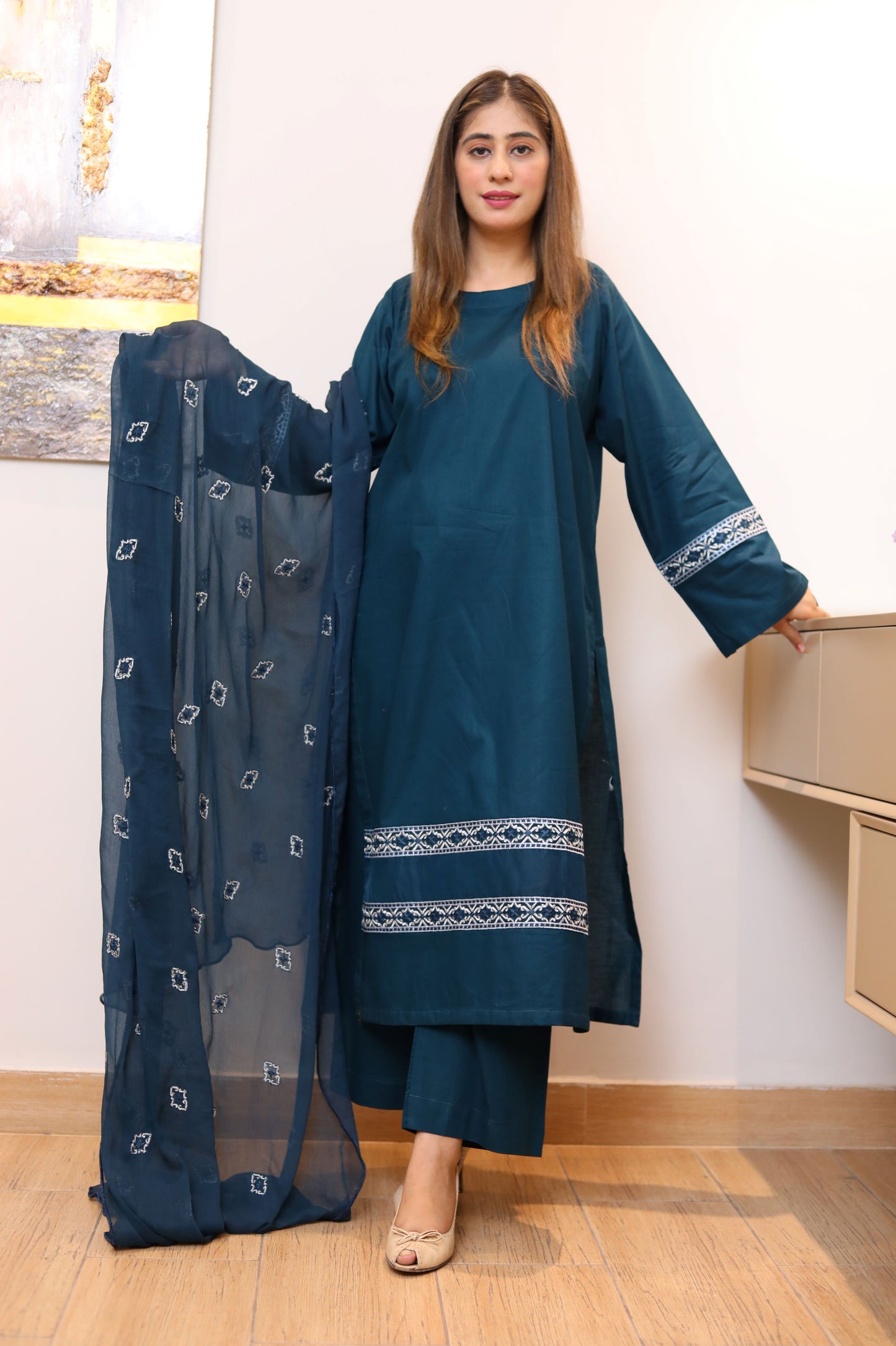 3 Piece - EMBROIDERED LAWN SUIT ZINC
