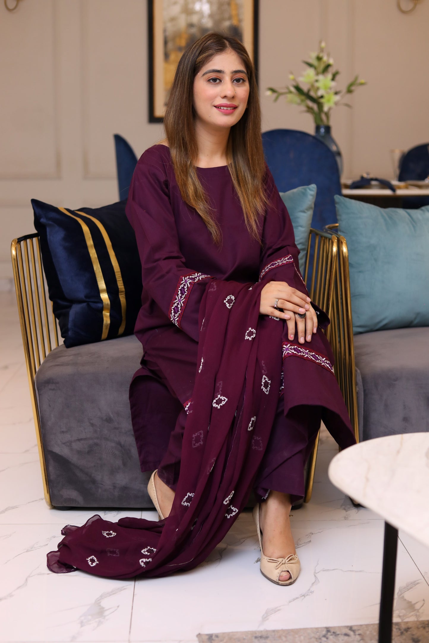 3 Piece - EMBROIDERED LAWN SUIT PURPLE