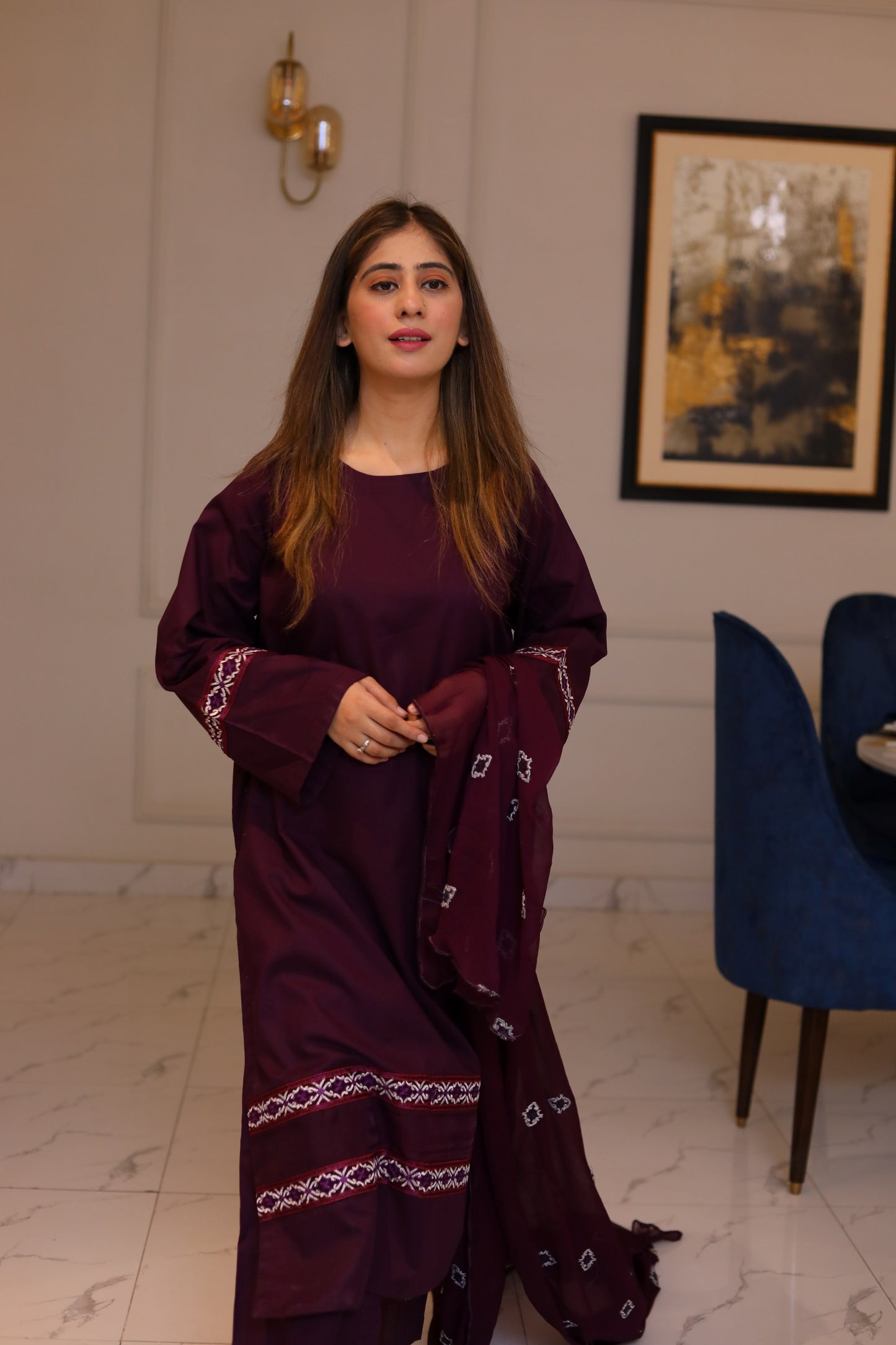 3 Piece - EMBROIDERED LAWN SUIT PURPLE